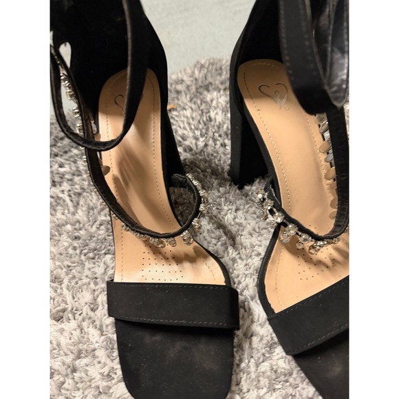 Windsor Shoes - Windsor Black Rhinestone Embellished Ankle Strap Block Heel Sandals Size 8